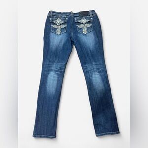 Grace in LA Blue Boot Cut Jeans with Embellished Pockets